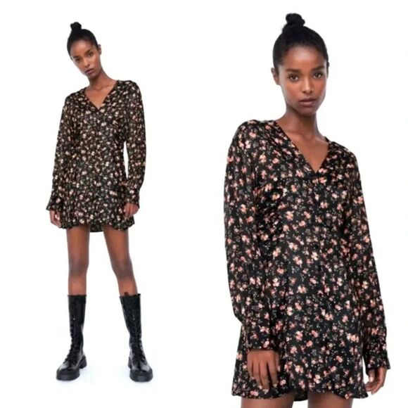 Zara satin floral mini dress L - Picture 1 of 9